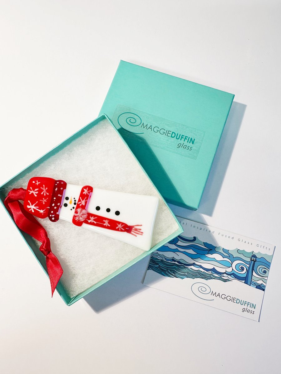 Snowman Tree Decoration-Red-Fused Glass