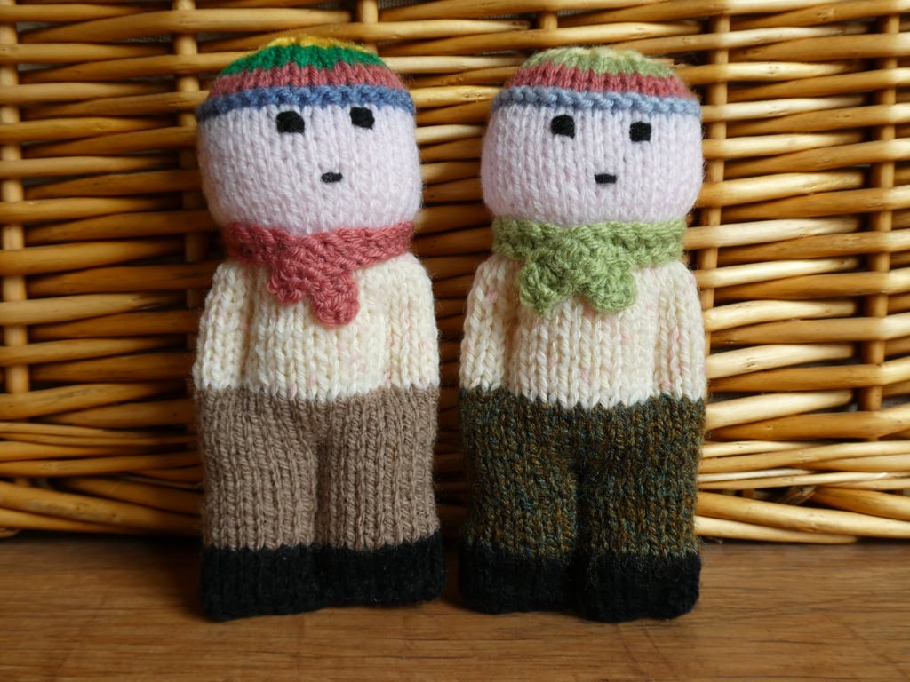 Handmade knitted pair of pocket dolls - children