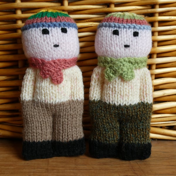 Handmade knitted pair of pocket dolls - children