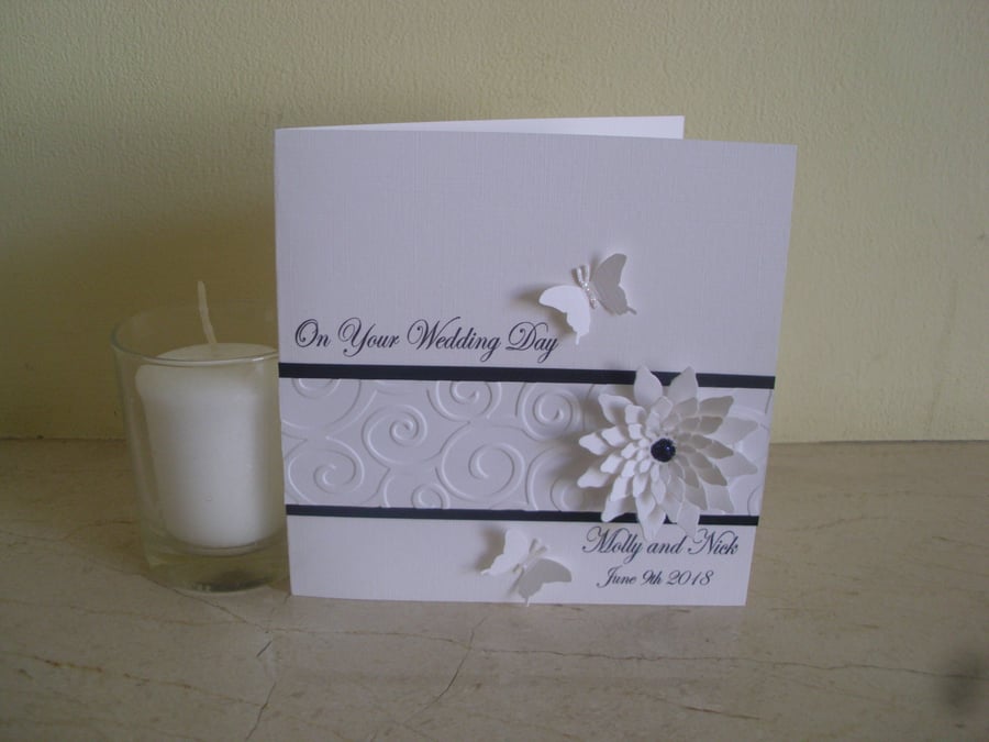 Floral Butterfly Personalised Wedding Card - Congratulations- Marriage