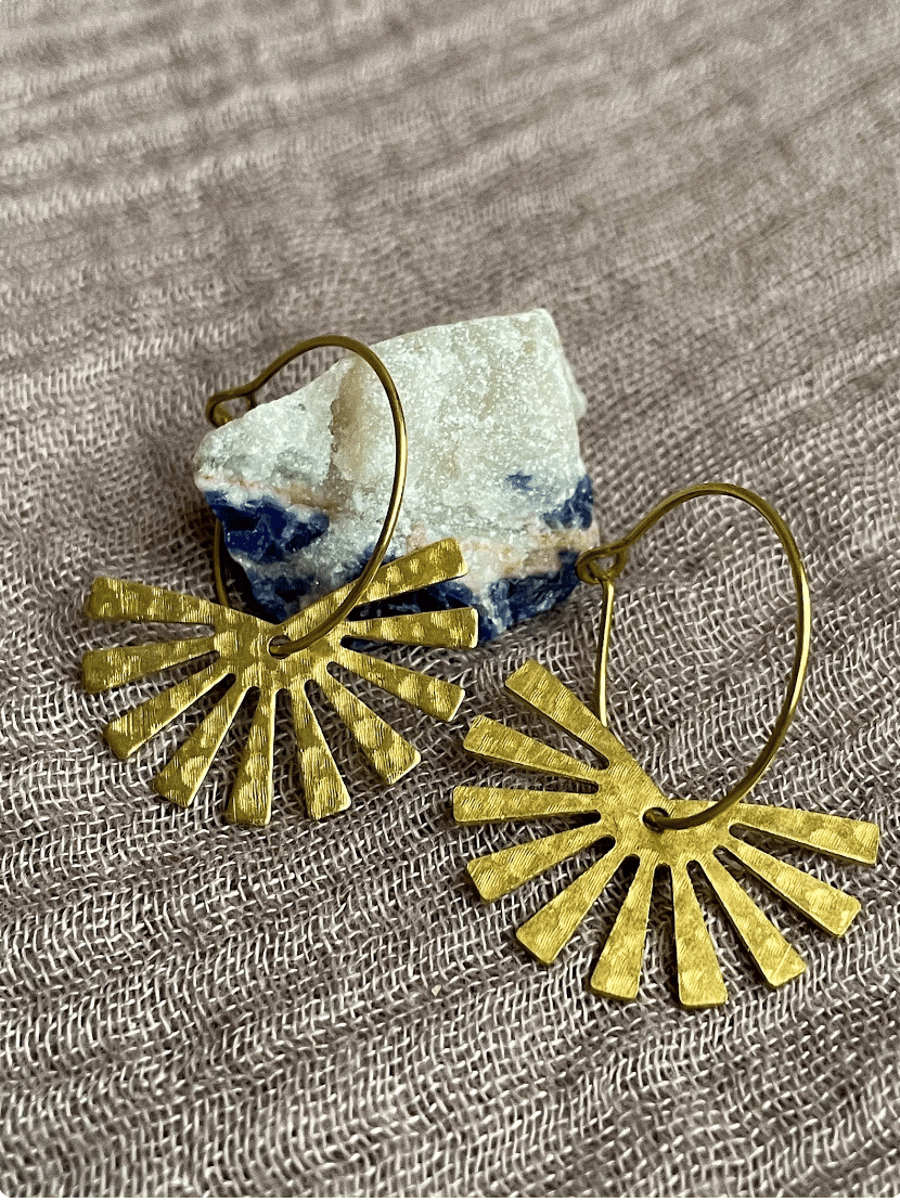 Gold charm hoop earrings, brass earrings, gift for her, elegant summer jewellery