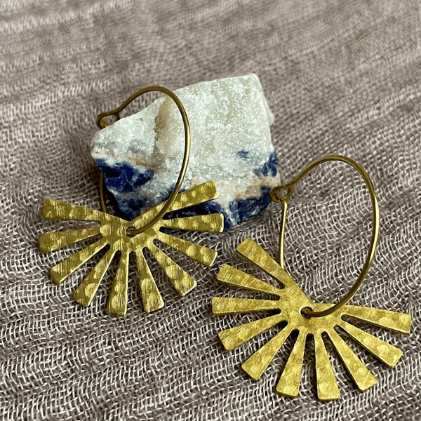 Gold charm hoop earrings, brass earrings, gift for her, elegant summer jewellery