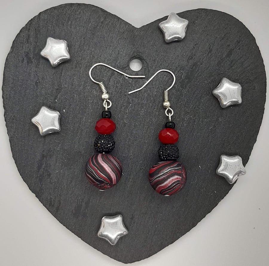 Festive polymer clay dangly earrings