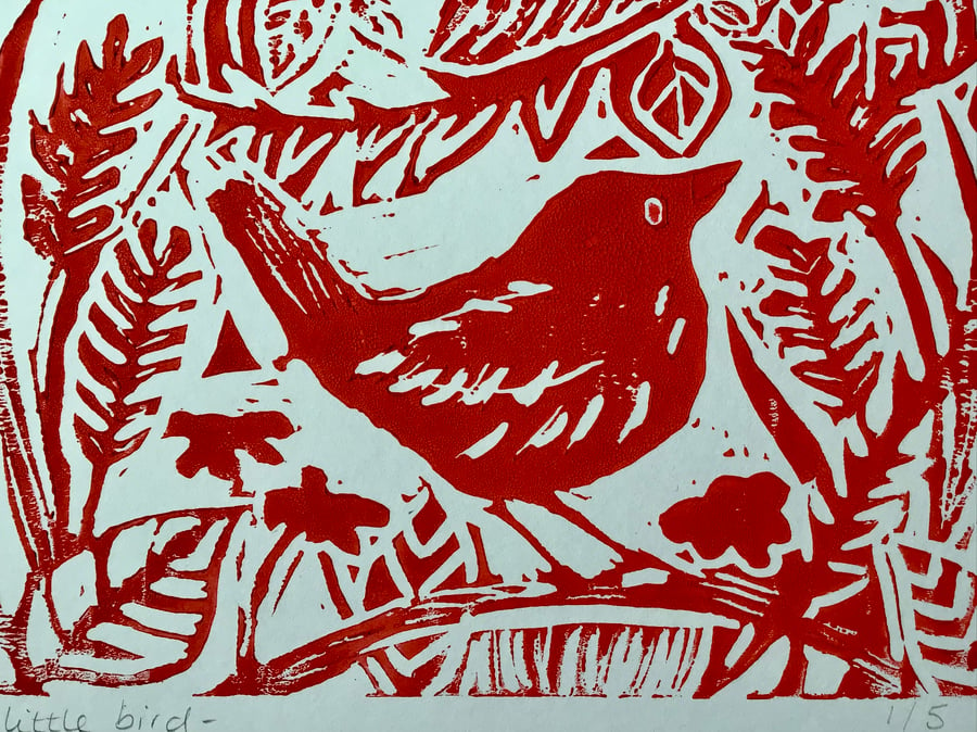 Little Bird -  Lino print card