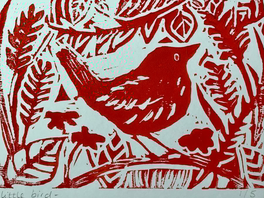 Little Bird -  Lino print card