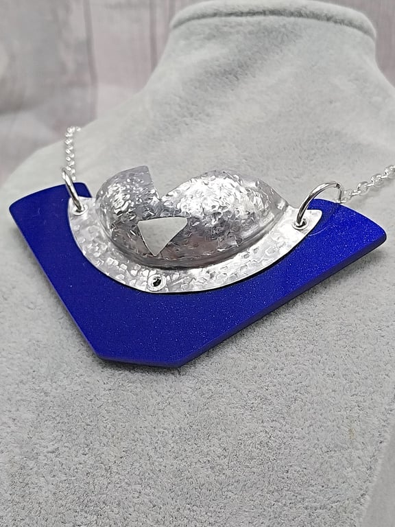 Recycled Aluminium Drink Can Base, Sparkle Blue Acrylic Shape Necklace Pendant
