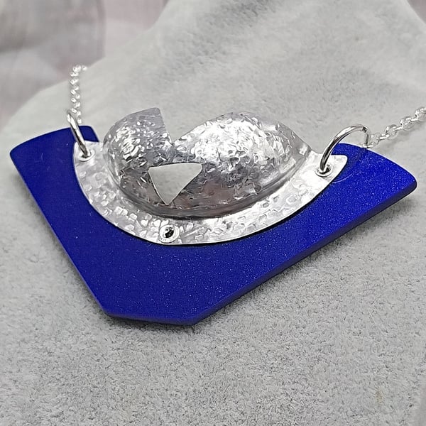 Recycled Aluminium Drink Can Base, Sparkle Blue Acrylic Shape Necklace Pendant