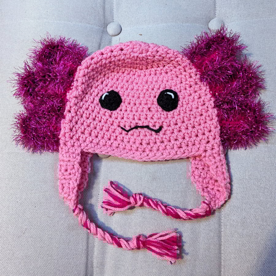 Crochet Axolotl hat, winter novelty hat, newborn, child, toddler, adult sizes