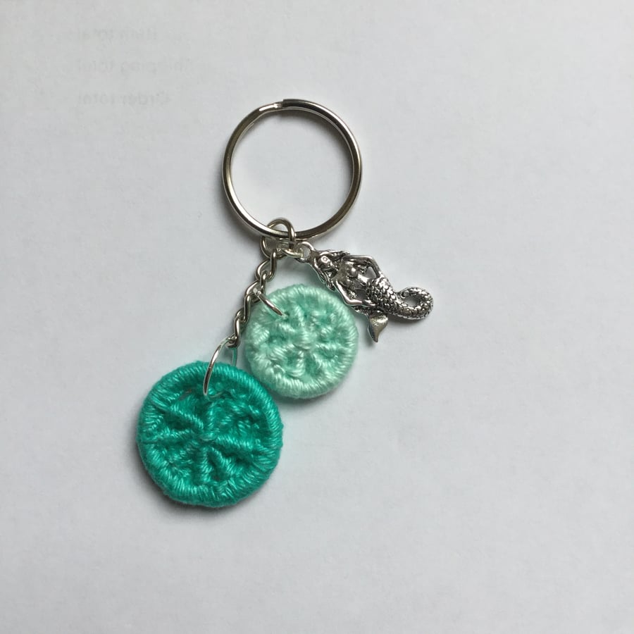 Keyring Bag Charm with Dorset Buttons and Mermaid 