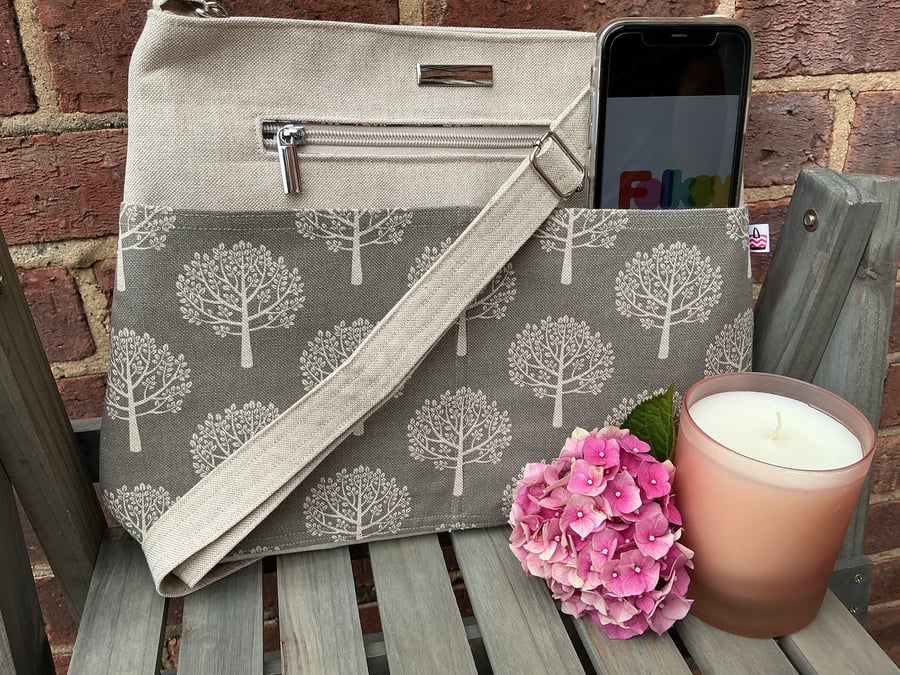 Grey Mulberry Trees Organiser Shoulder Bag