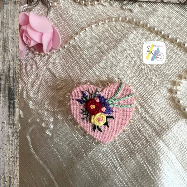 Hand Embroidered Brooch, floral design brooch, Valentine s Day gift , gift for h