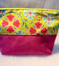 Pink and blue flowers - Medium zipped water-resistant pouch for toiletries, etc.