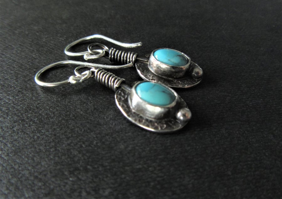 Long drop earrings with turquoise  - celtic design in recycled sterling silver