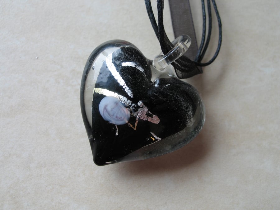 Black & Silver Glass Heart Pendant (Heart only)