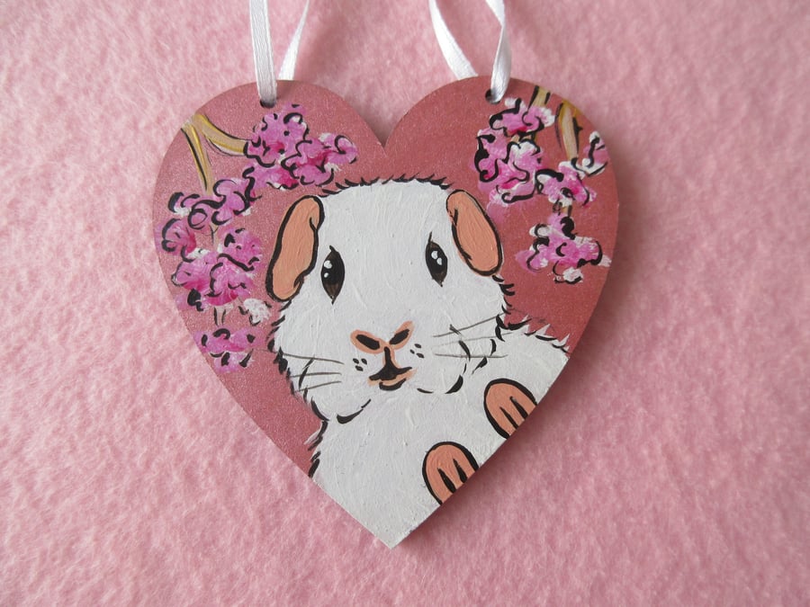Cherry Blossom and Guinea Pig Hanging Heart Home Decoration
