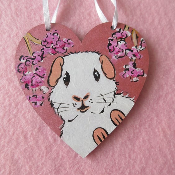 Cherry Blossom and Guinea Pig Hanging Heart Home Decoration