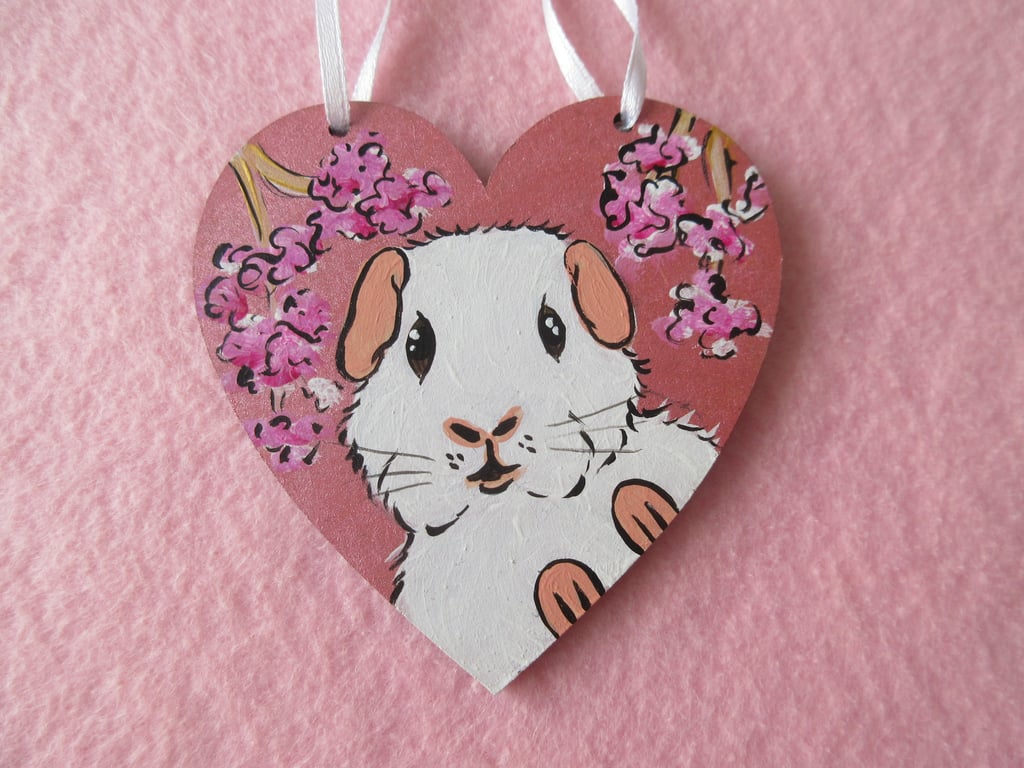 Cherry Blossom and Guinea Pig Hanging Heart Home Decoration