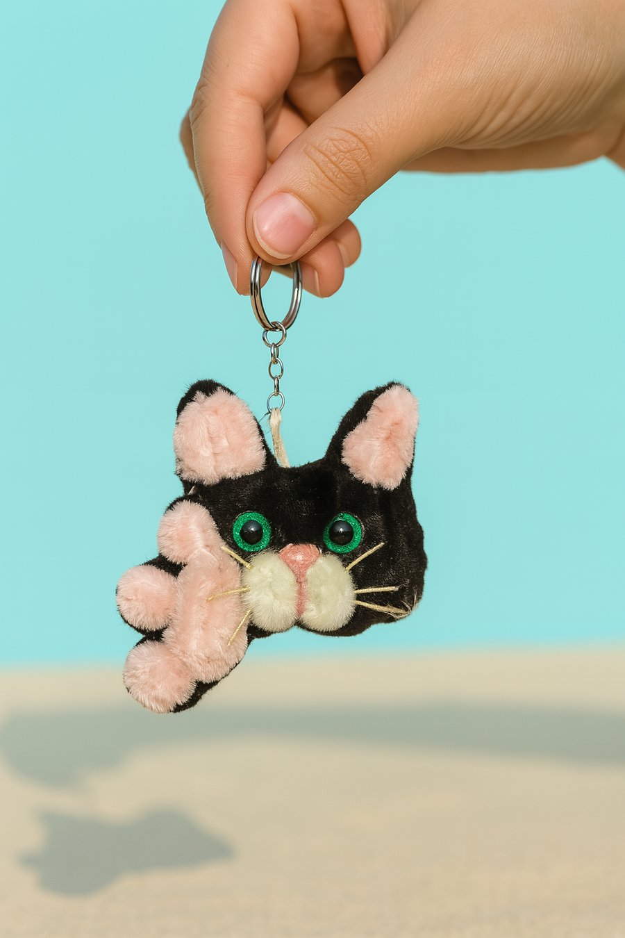 Kawaii Cat Charm Keyring – Pipe Cleaner Cat with Pink Bow, IGift for Cat Lovers