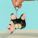 Kawaii Cat Charm Keyring – Pipe Cleaner Cat with Pink Bow, IGift for Cat Lovers