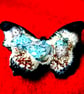 Butterfly brooch, enamelled white, wing tips black, wings patterned blue and red - Image 2