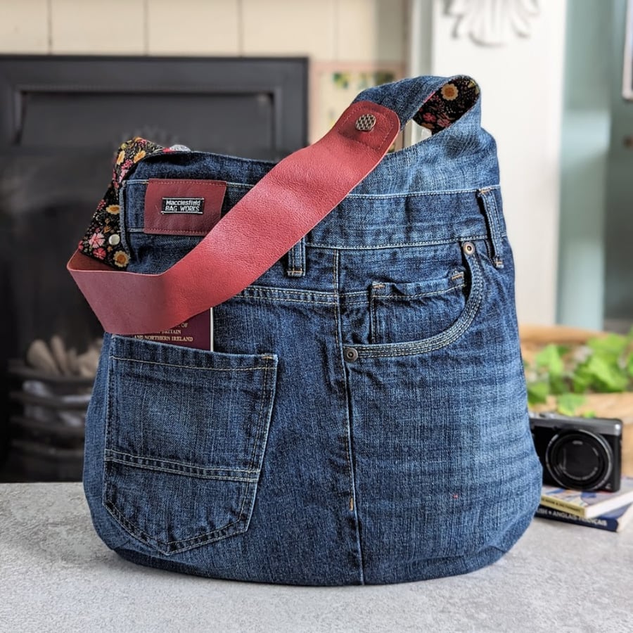 Custom Listing for Chris Denim Hobo Bag with Ditsy Lining