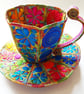Teacup and Saucer Textile Art Free Machine Embroidery  - Image 2