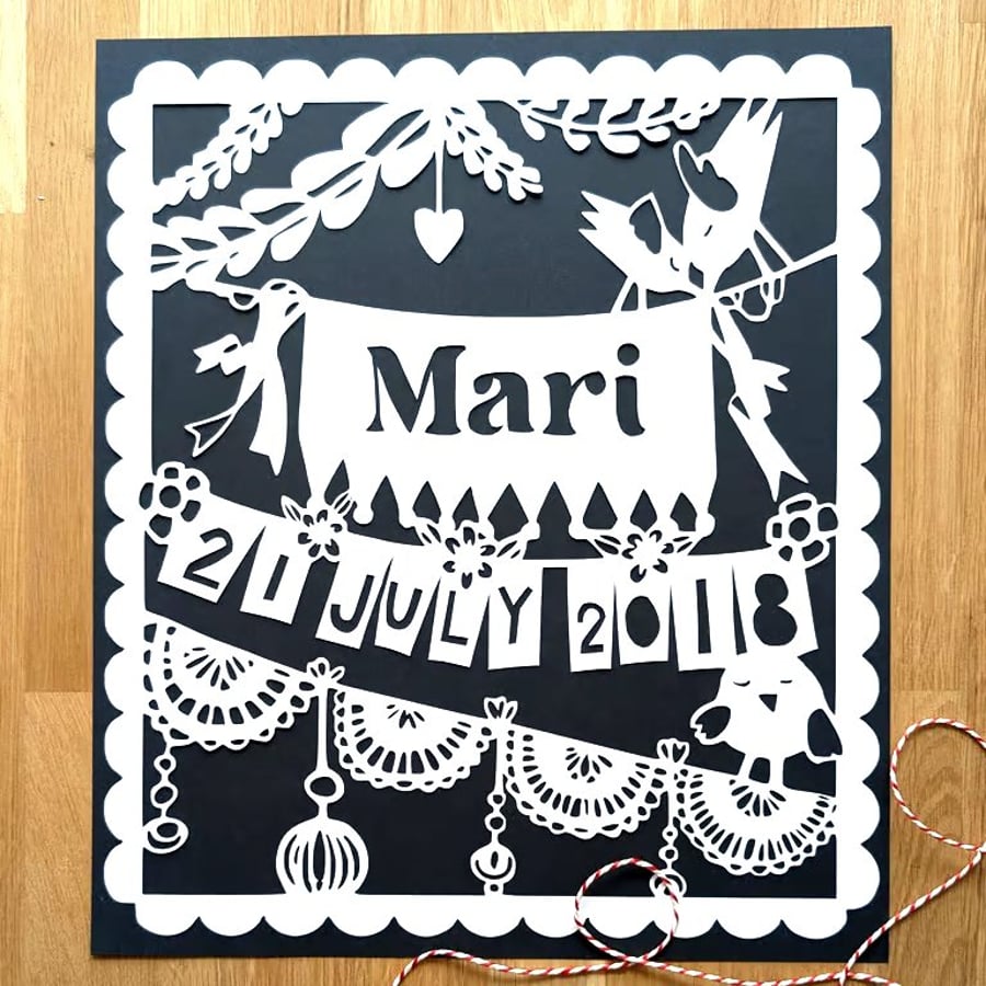 Large Bespoke Custom Personalised Handmade Banner Bunting Papercut