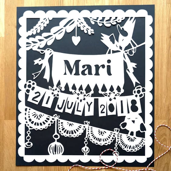Large Bespoke Custom Personalised Handmade Banner Bunting Papercut