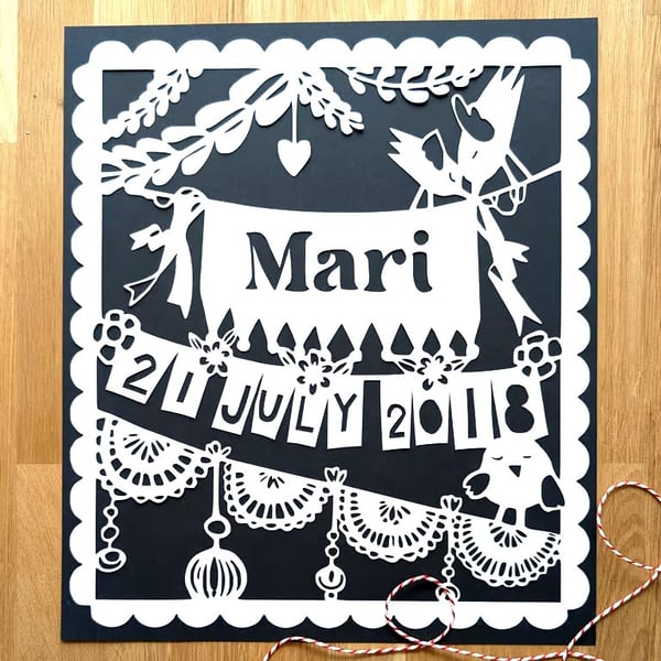 Large Bespoke Custom Personalised Handmade Banner Bunting Papercut