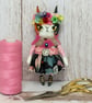 Frida Kahlo inspired Miniature Calico Cat Art Doll