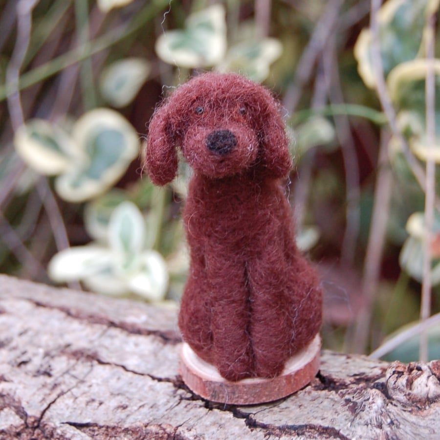 Chocolate Brown Cocker Spaniel Dog 3.5 ins tall, wool dog, Needle felt brown dog