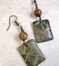 Skeletal Leaf Dangle Earrings with Unakite Stones