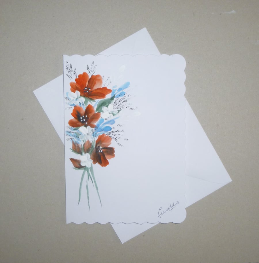 art hand painted floral blank greetings card ( ref FA 390 D2 