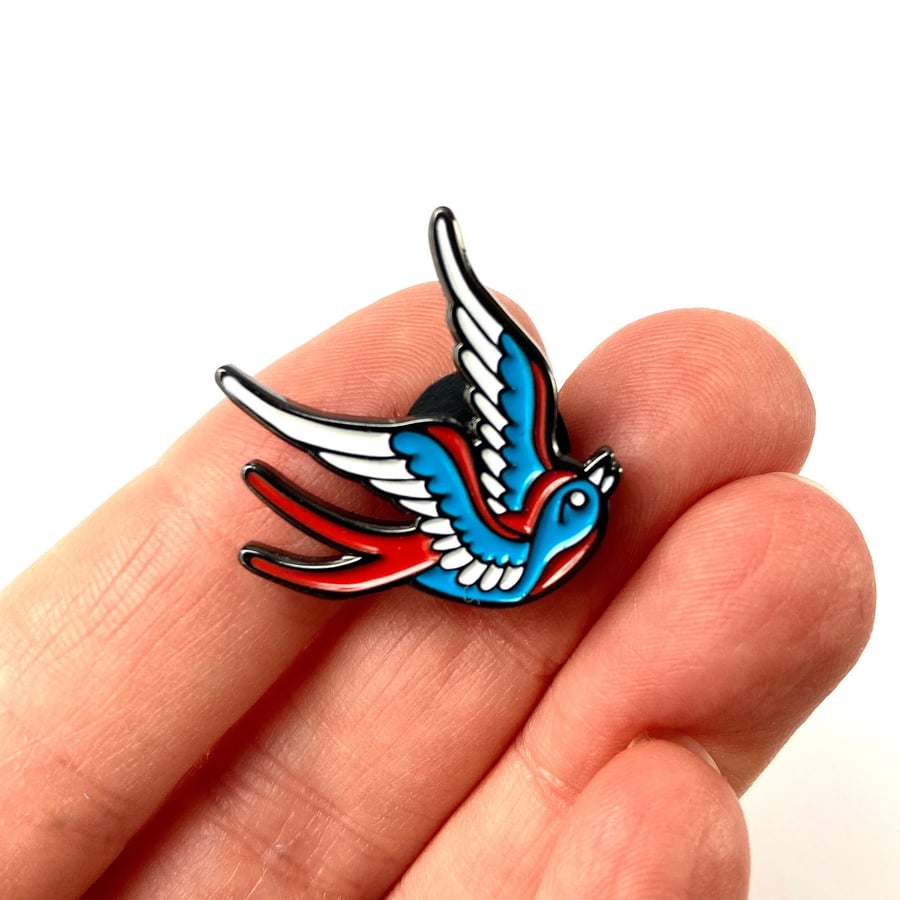 Swallow Enamel Pin Tattoo Style by Dolly Cool Old School Flash Vintage