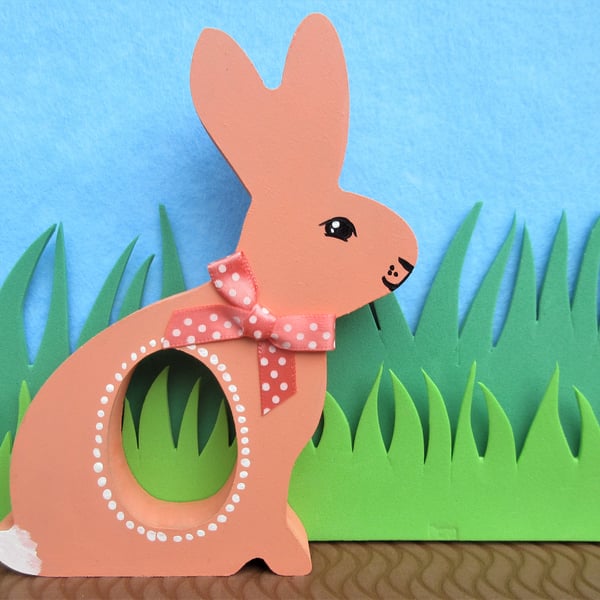 Easter Bunny Chocolate Egg Holder Wooden Hand Painted Rabbit