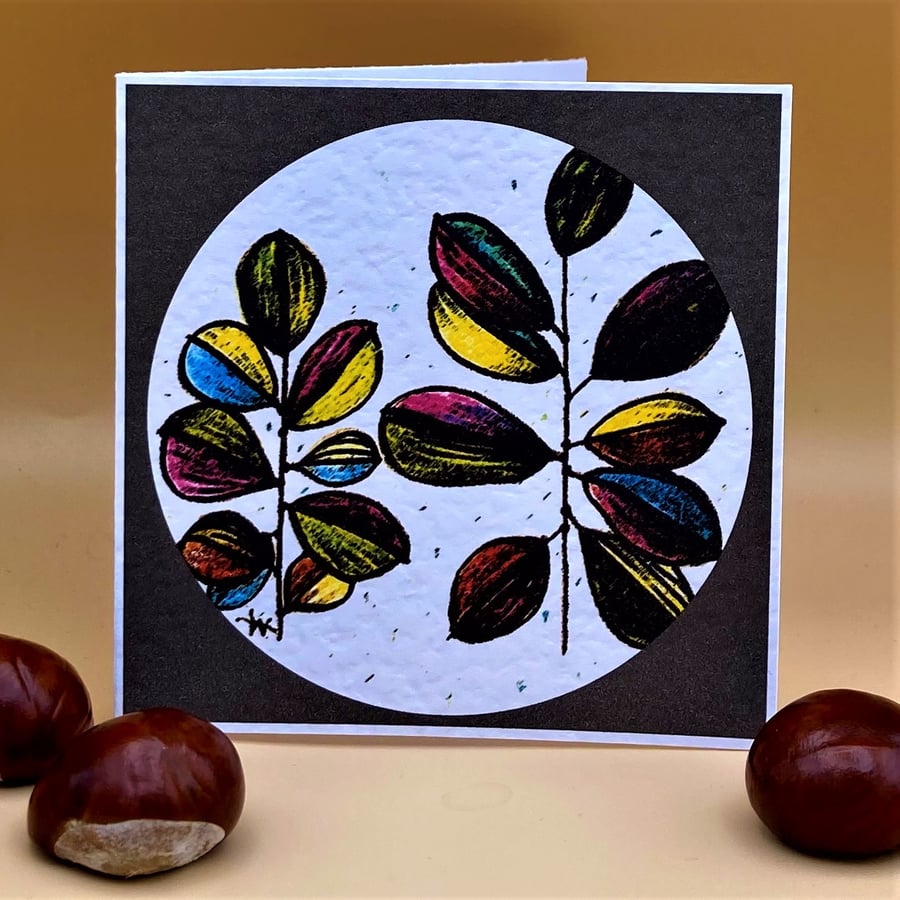 Blank Greetings Card, Floral Houseplant, pastel bright colours, modern design.