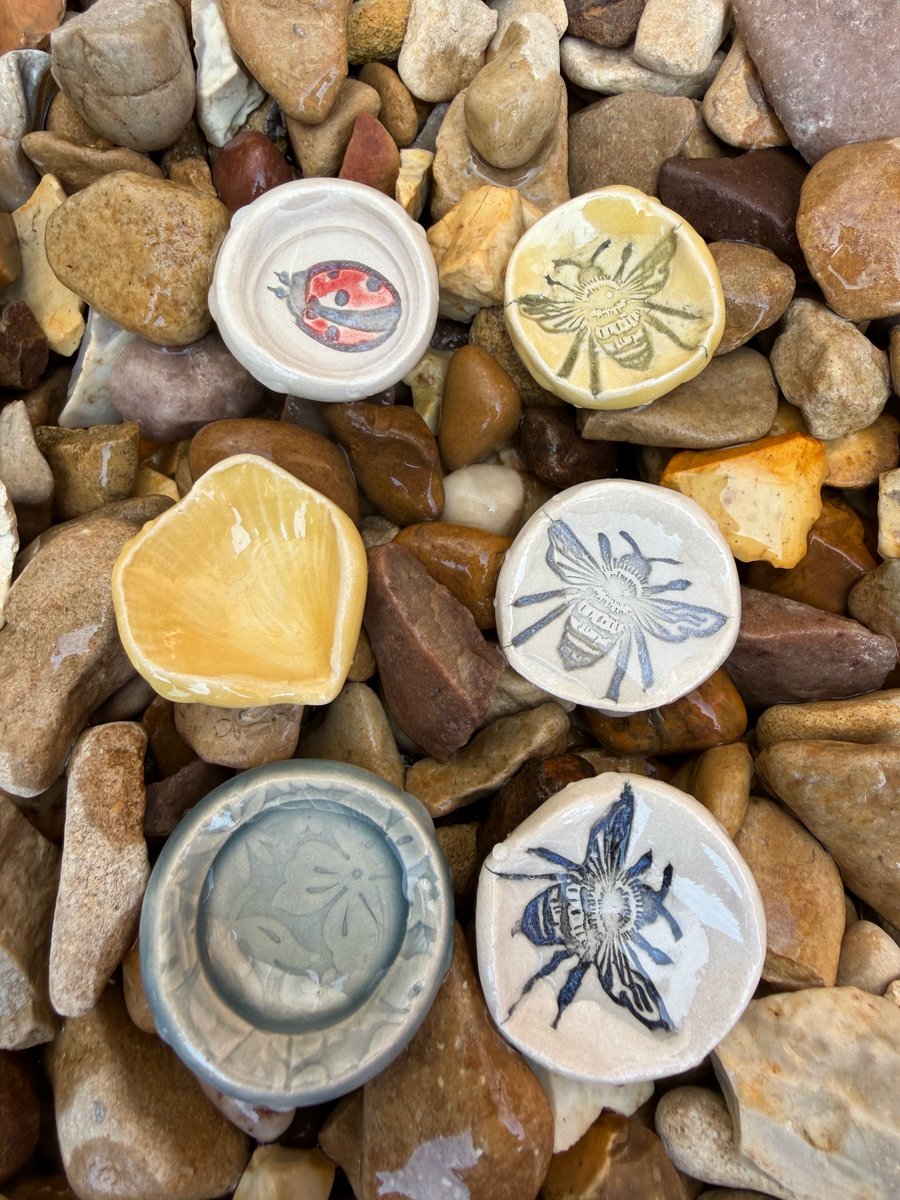One Ceramic drinking stone for insects bath decorative stones handmade.