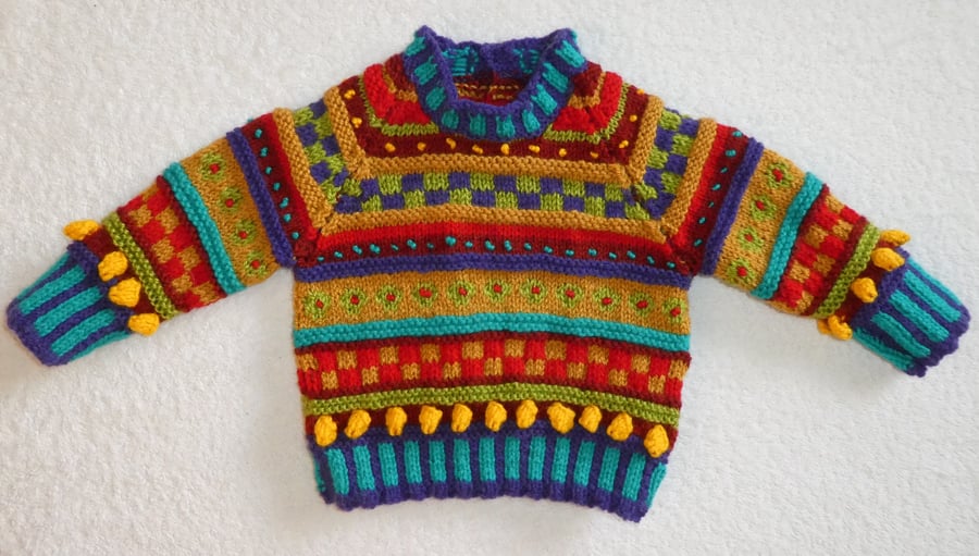 Stripes and Bobbles Baby Jumper Pattern. Knitting Pattern. PDF Knitting Pattern
