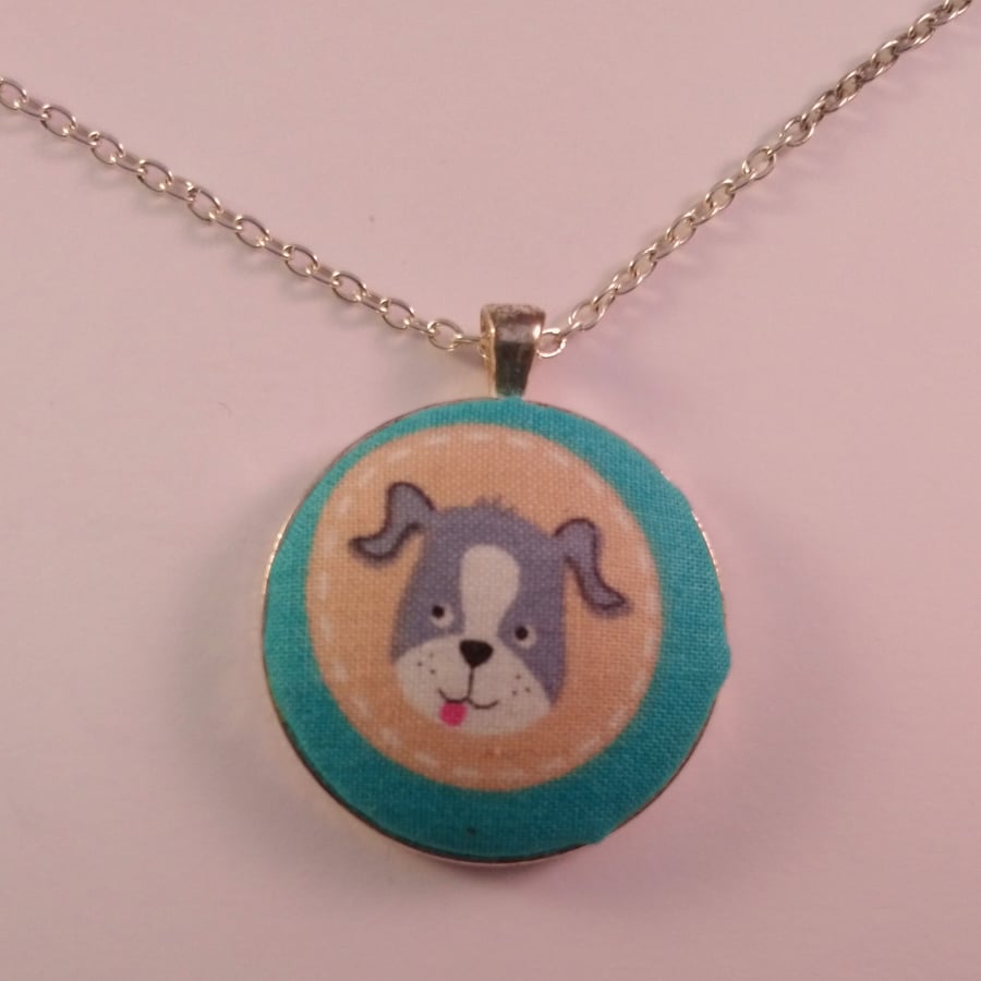 38mm Cartoon Dog Fabric Covered Button Pendant