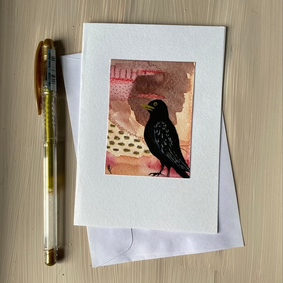 Greetings card hand painted ‘Desert Blackbird’