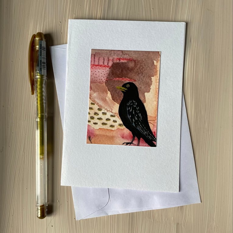 Greetings card hand painted ‘Desert Blackbird’