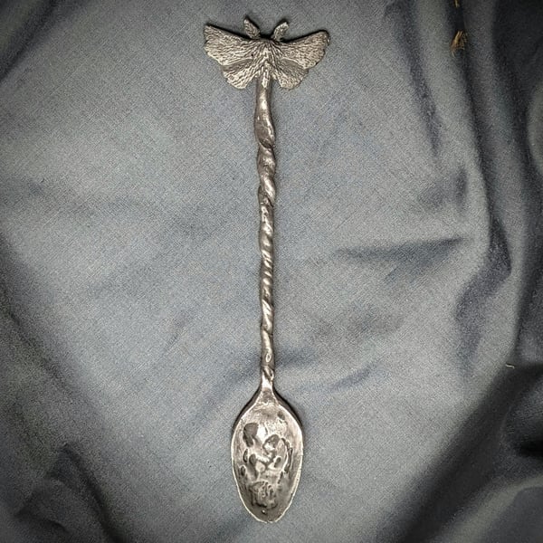 Spoon of whispering - moth inspired hand cast pewter spoon