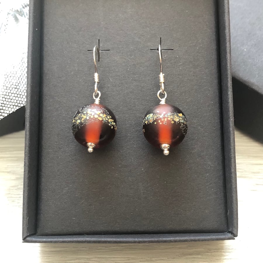 Autumnal brown glass earrings