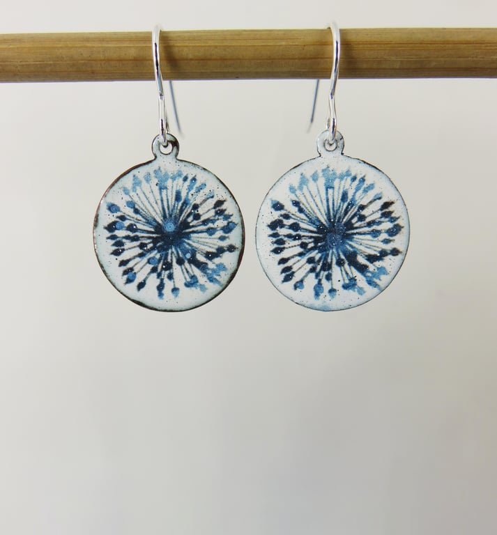 Copper Enamel Earrings with Allium Design