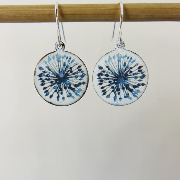 Copper Enamel Earrings with Allium Design