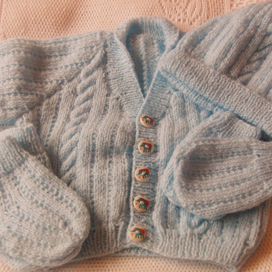 Cabled Front 4 Piece Cardigan Set for a Premature Baby, Baby Shower Gift