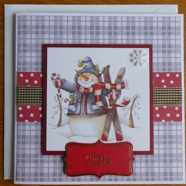 Sale - Snowman with Skis Christmas Card - Merry Christmas