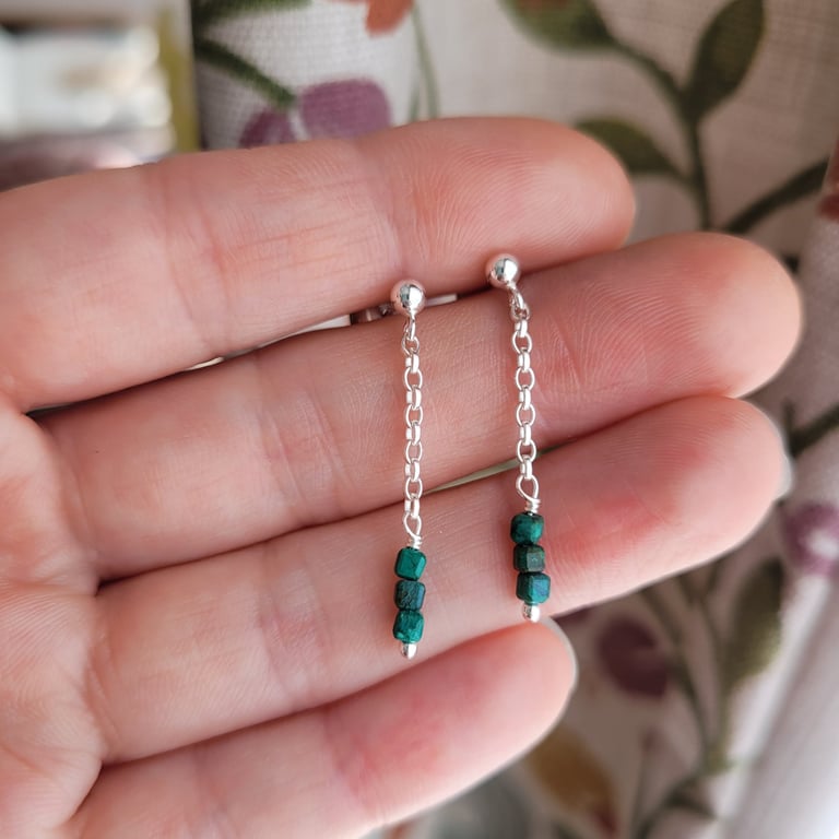 Chrysocolla Bead and Recycled Sterling Silver Drop Earrings