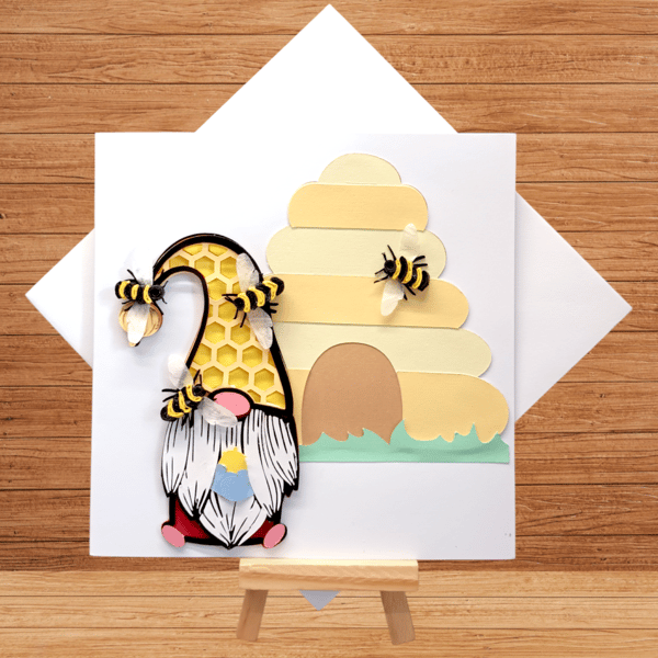 Sweet garden gnome bee keeper layered blank card