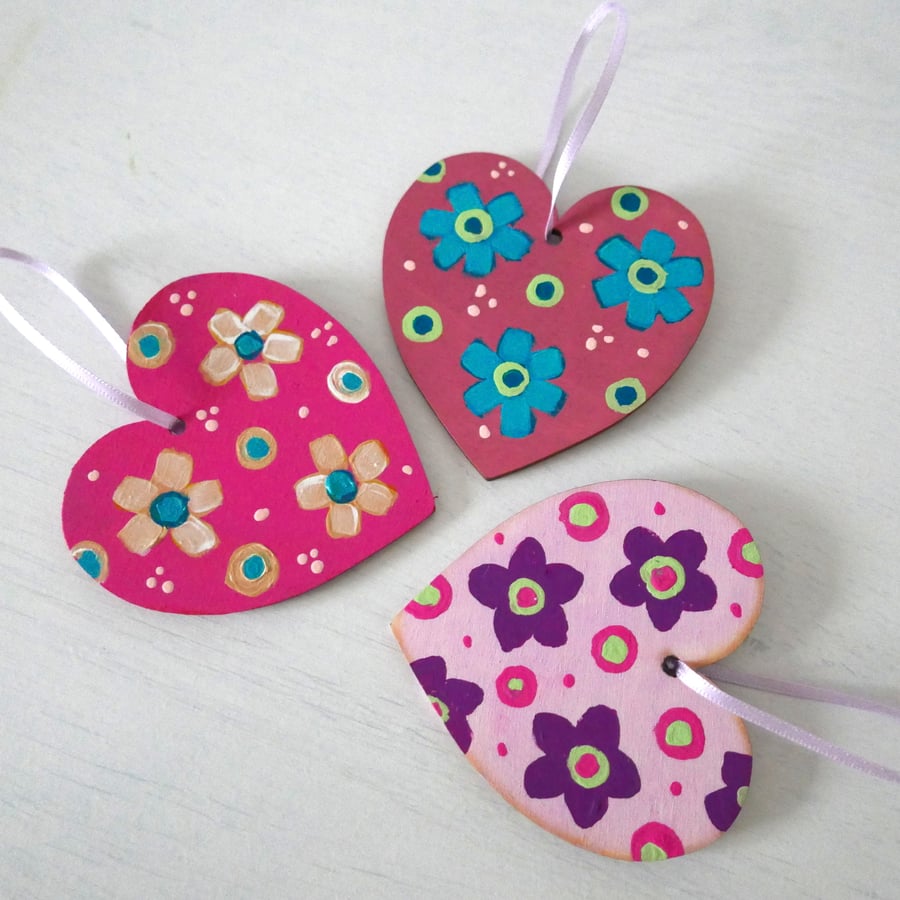 Pink Hanging Hearts, Valentine's Day, Easter Decor, Mother's Day, Colourful Art